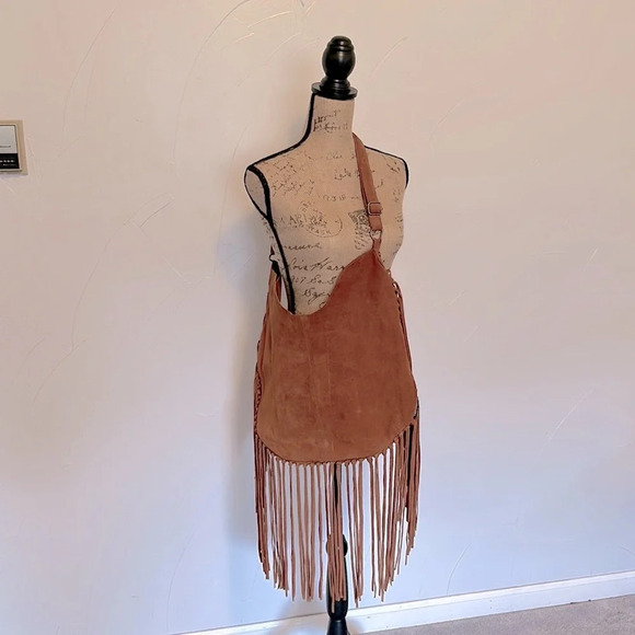 Tshirt & Jeans Genuine Suede Leather Fringe Oversized Boho Bag - Picture 3 of 7